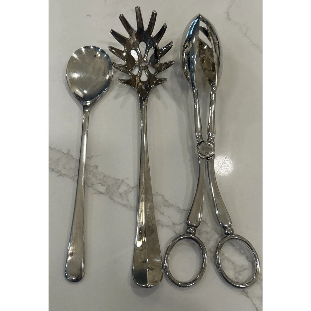 International Silver Silver Plated‎ Set of 3 Serving Spoons Salad Tongs